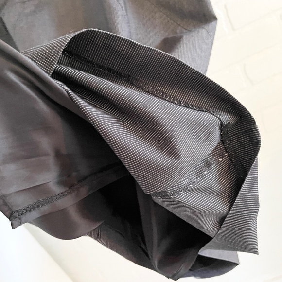 JOSEF Pencil Dress Pinstripe Charcoal Black/White Ruffled V neckline Luxury 10 - Picture 5 of 12